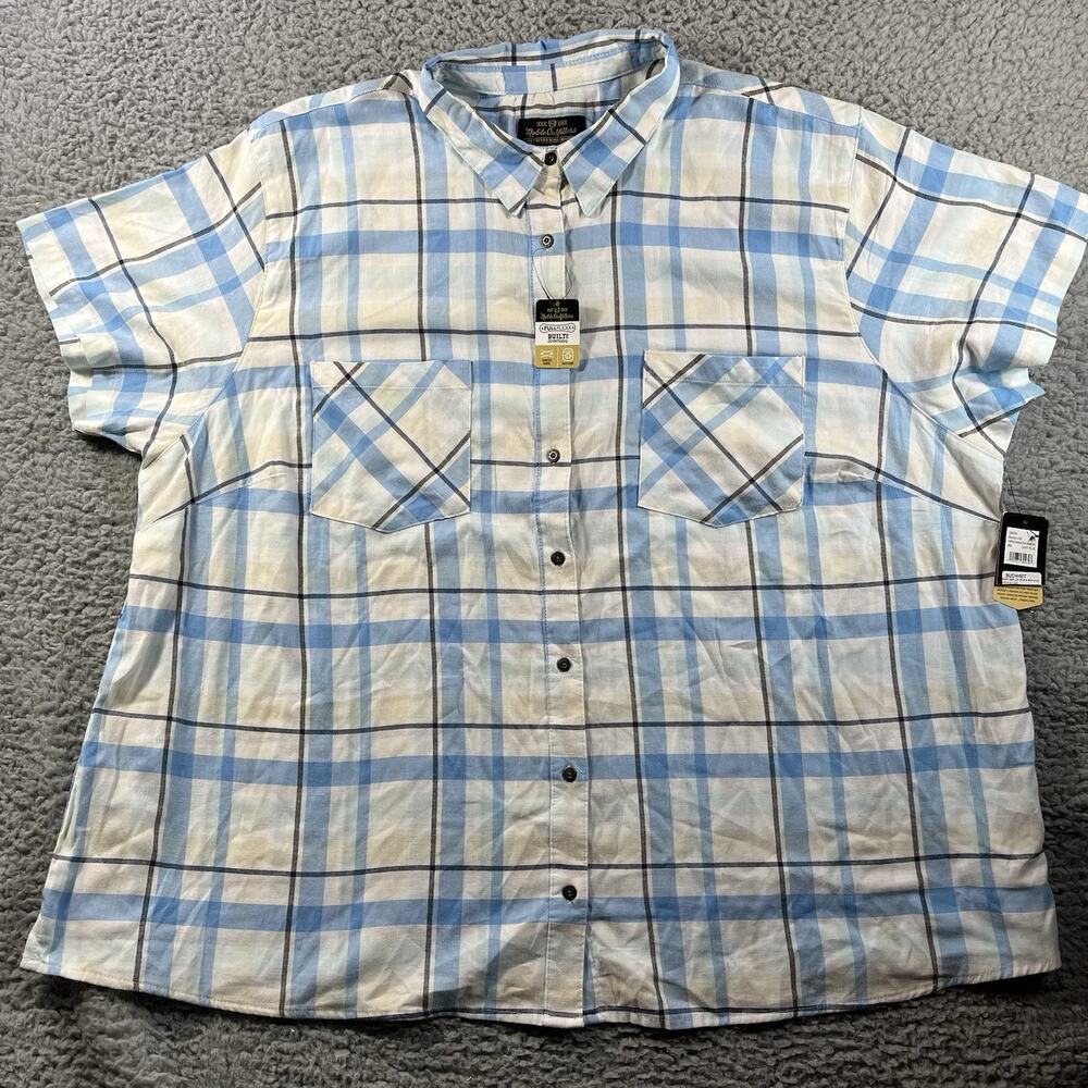 NWT Noble Outfitters Women's FullFlexx Everyday Short Sleeve Shirt Blue Plaid 4X